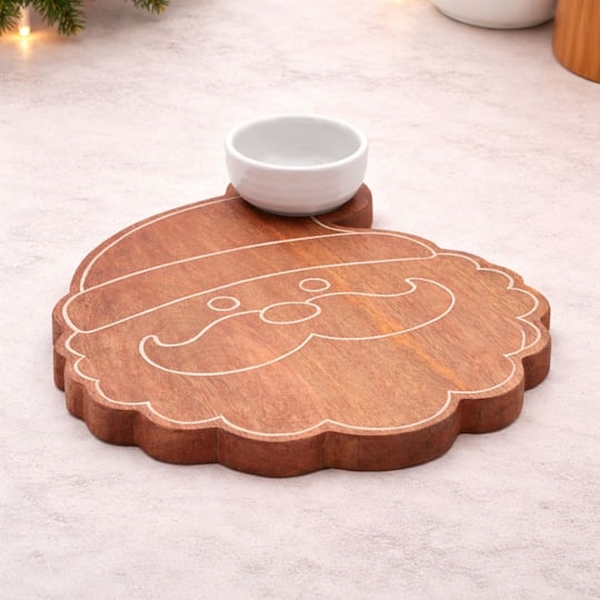 Melrose 12" Santa Wood Platter with Ceramic Dip Bowl